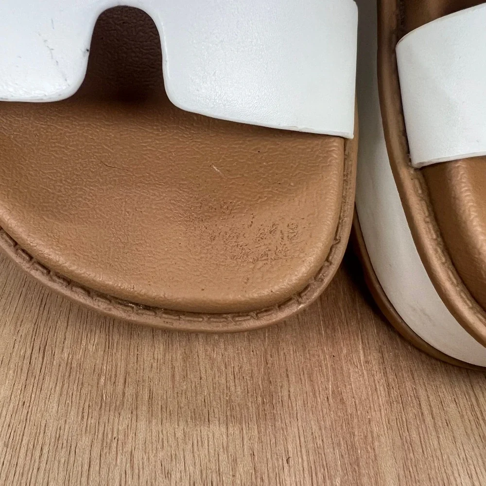 Top Moda Traci-25 Platform Sandals Women Size 7 White Good Buckle H-Strap Chunky